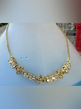 NEW! Jewelry Gold plated Floral Round Clear Crystal Adjustable Bracelet